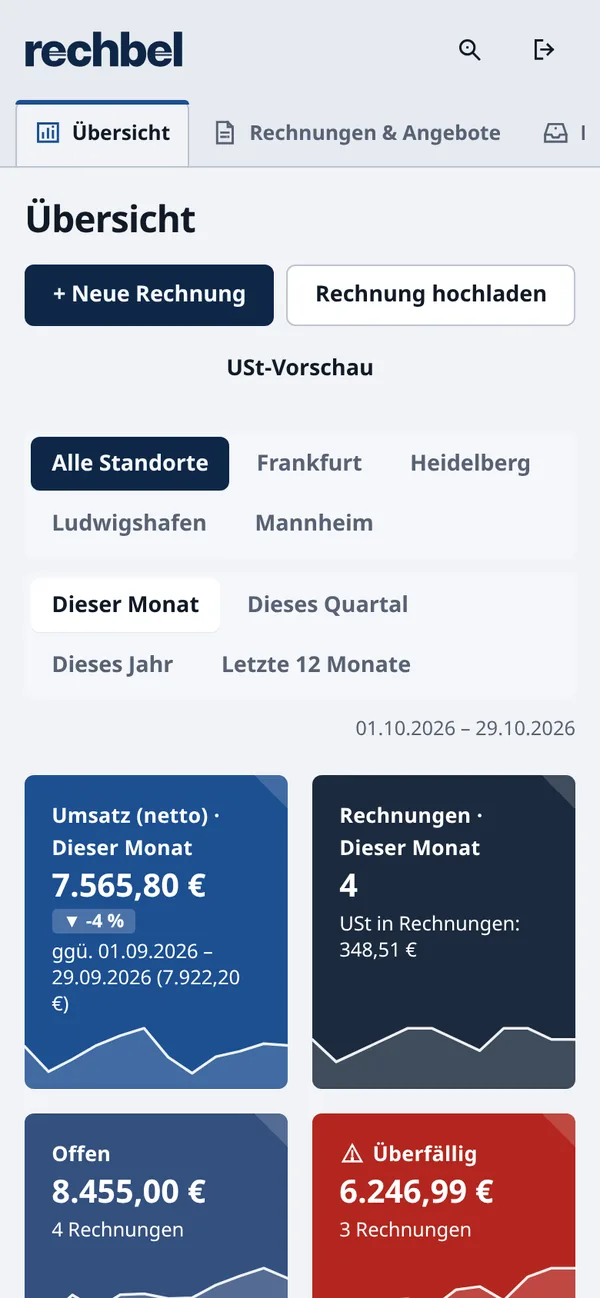 Rechbel-Übersicht auf dem Handy (Demodaten)